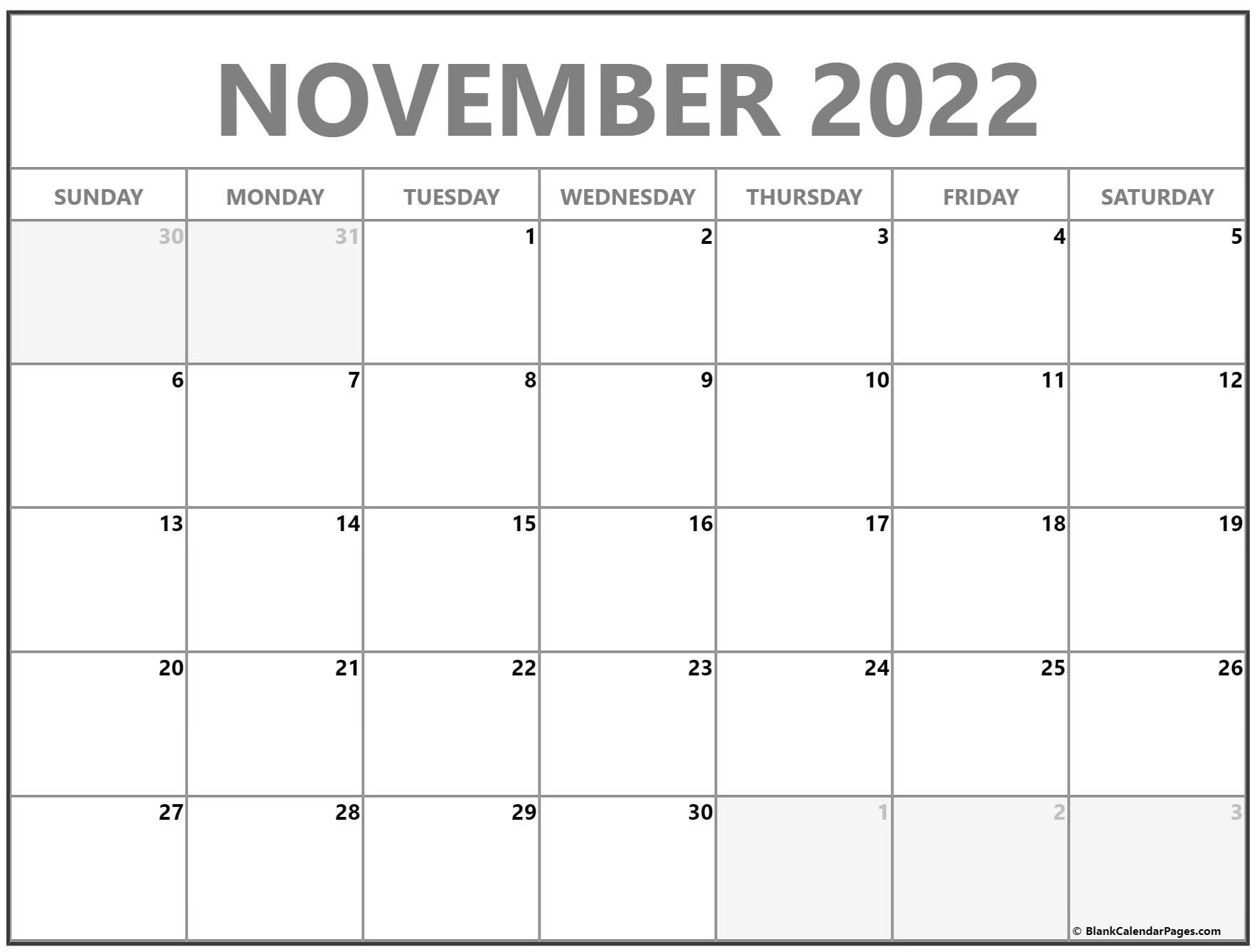 November 2022 Calendar | Free Printable Calendar Templates  November To January 2022 Calendar