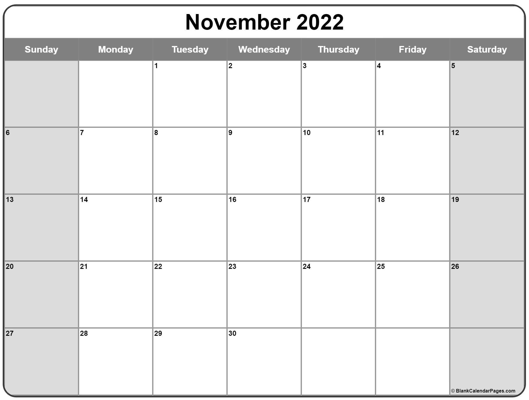 November 2022 Calendar | Free Printable Calendar Templates  November To January 2022 Calendar