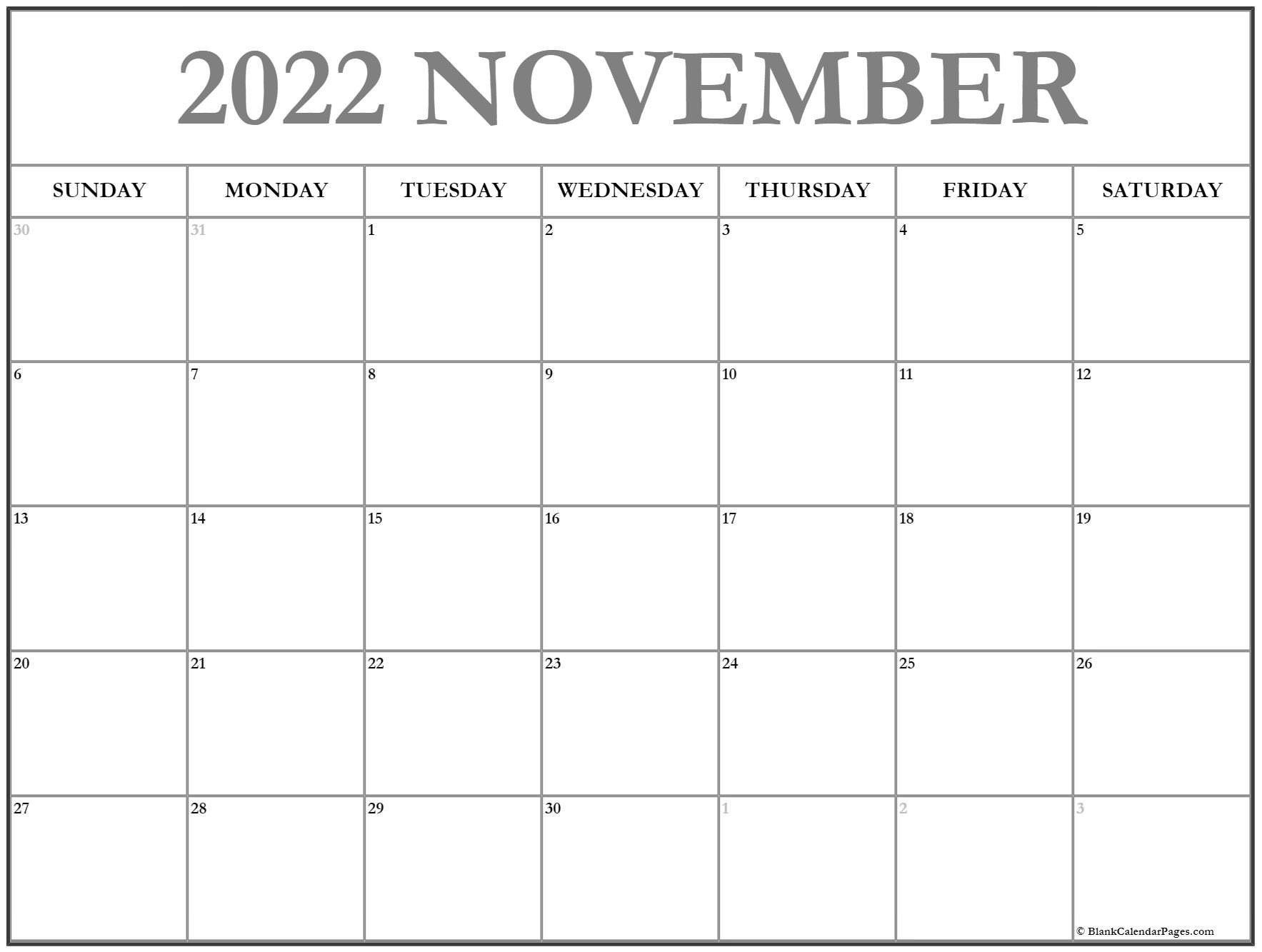 November 2022 Calendar | Free Printable Calendar Templates  Printable November 2022 Calendar