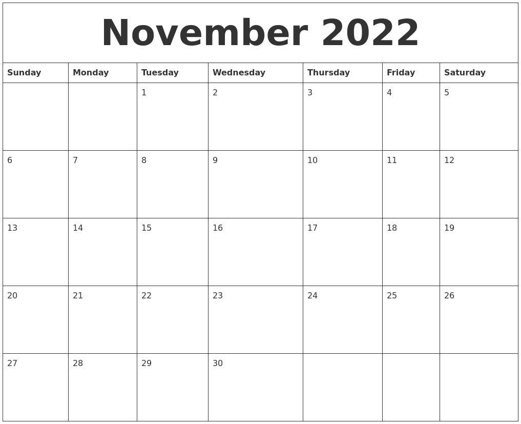 November 2022 Calendar Printable Free  Free Calendar Template 2022 Zoom