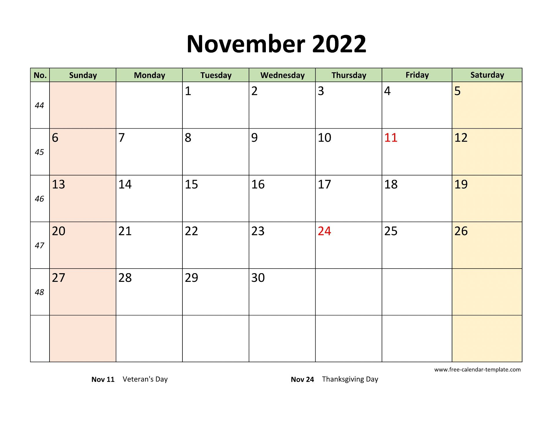 November 2022 Free Calendar Tempplate | Free-Calendar  Calendar November 2022 To May 2022