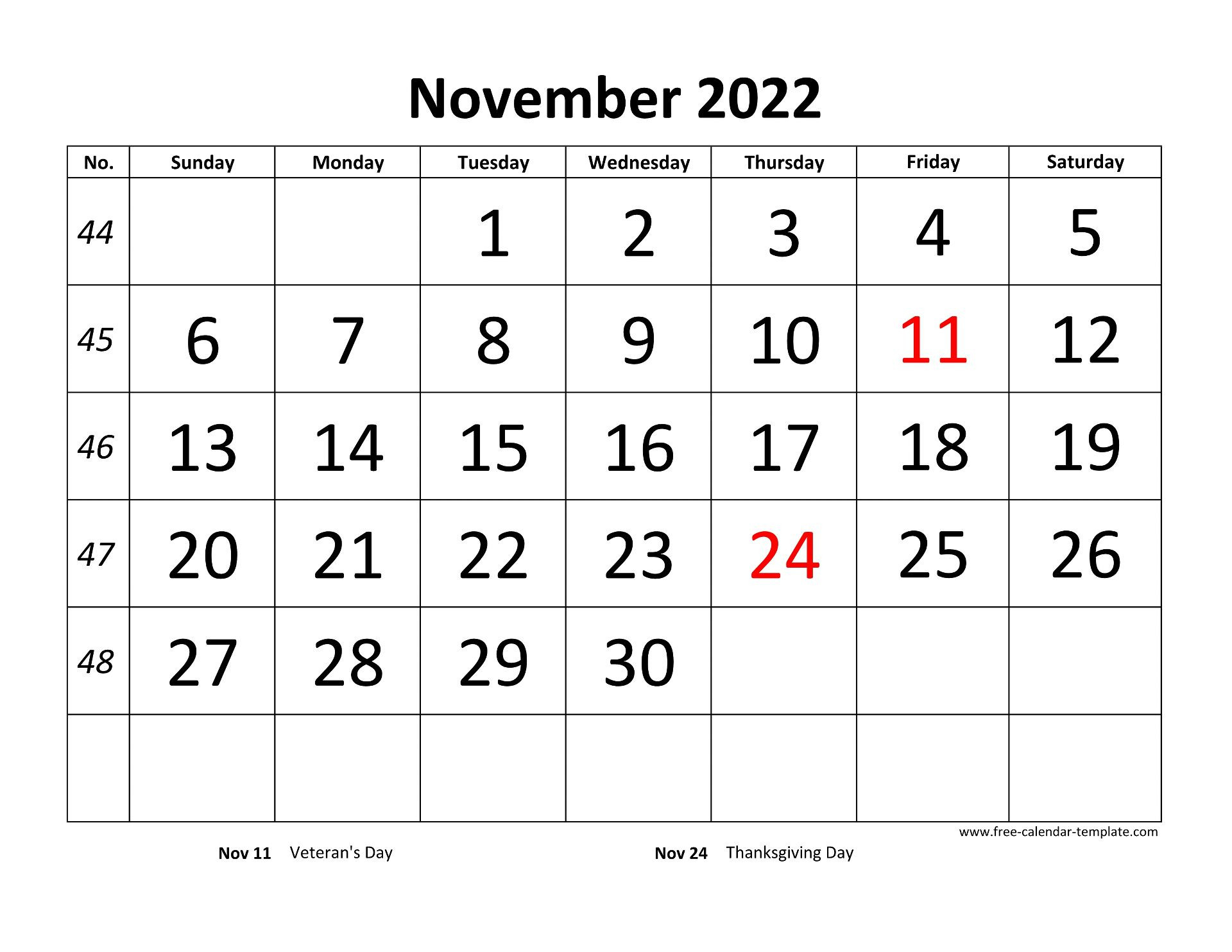 November 2022 Free Calendar Tempplate | Free-Calendar-Template  November And December 2022 Calendar