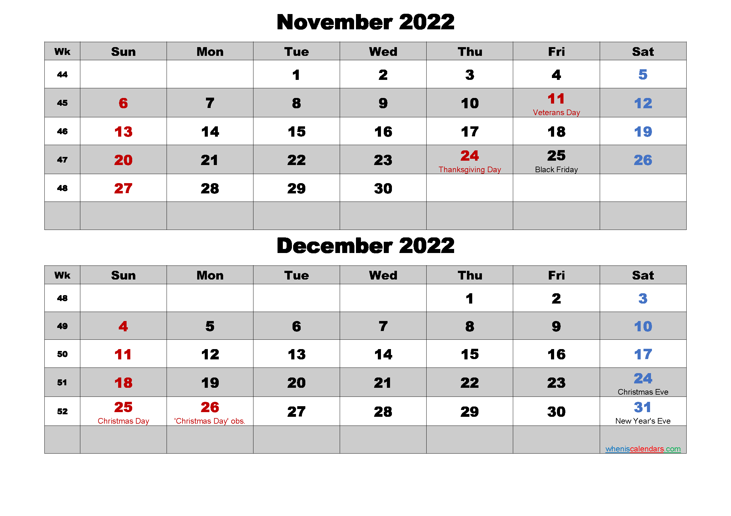 November And December 2022 Calendar With Holidays  Calendar For October November December 2022 And January 2022