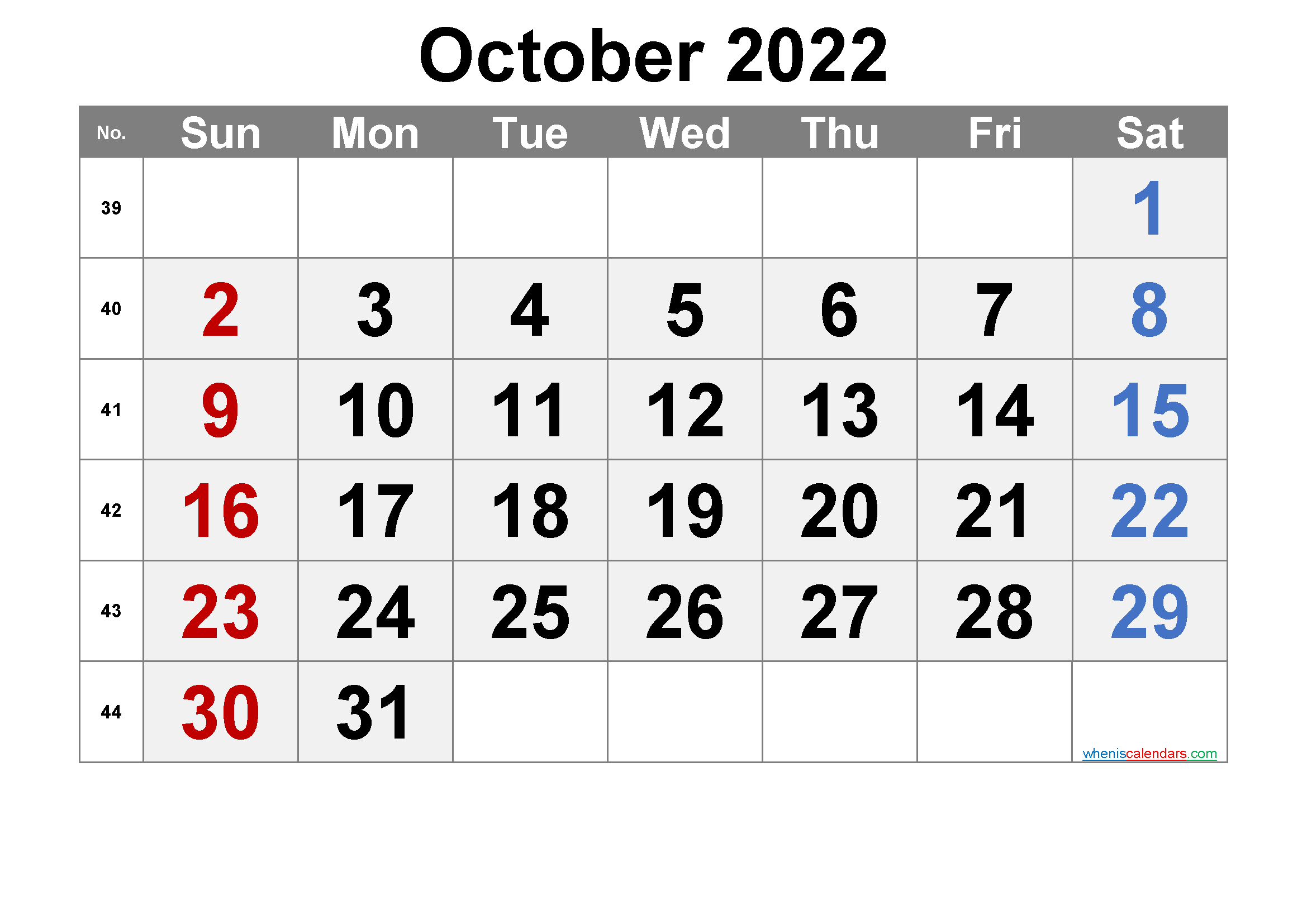 October 2022 Blank Calendar  Calendar 2022 Luxembourg