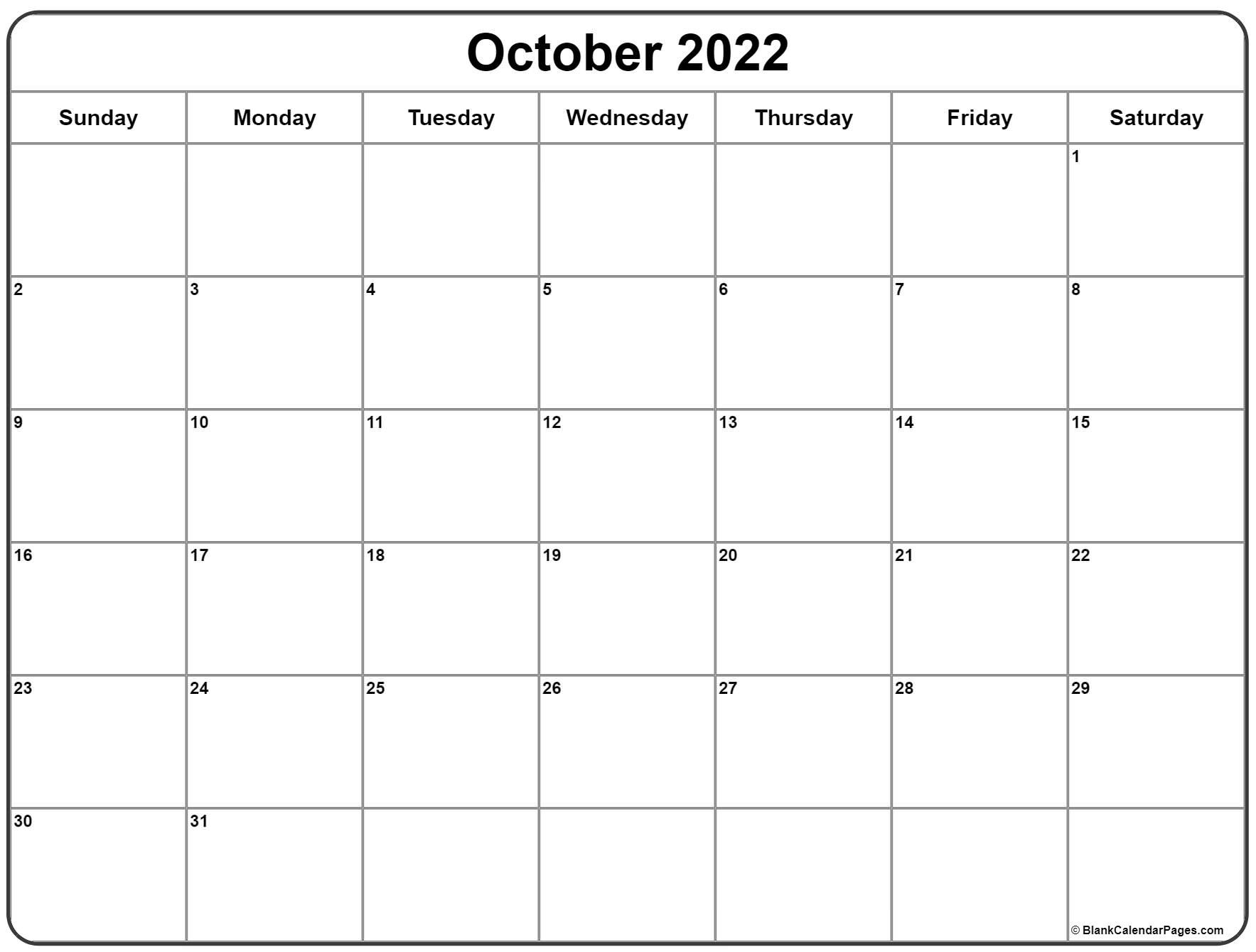 October 2022 Calendar | Free Printable Calendar Templates  October 2022 To Jan 2022 Calendar