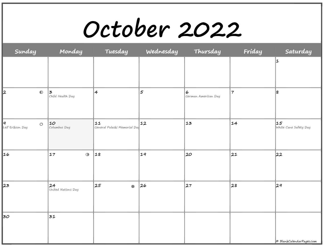 October 2022 Lunar Calendar | Moon Phase Calendar  Calendar October 2022 To February 2022