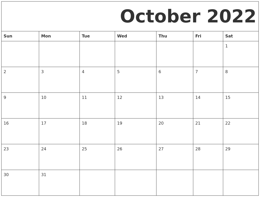 October 2022 Printable Calendar - Calendar 2022  2022 United States Government Calendar Printable