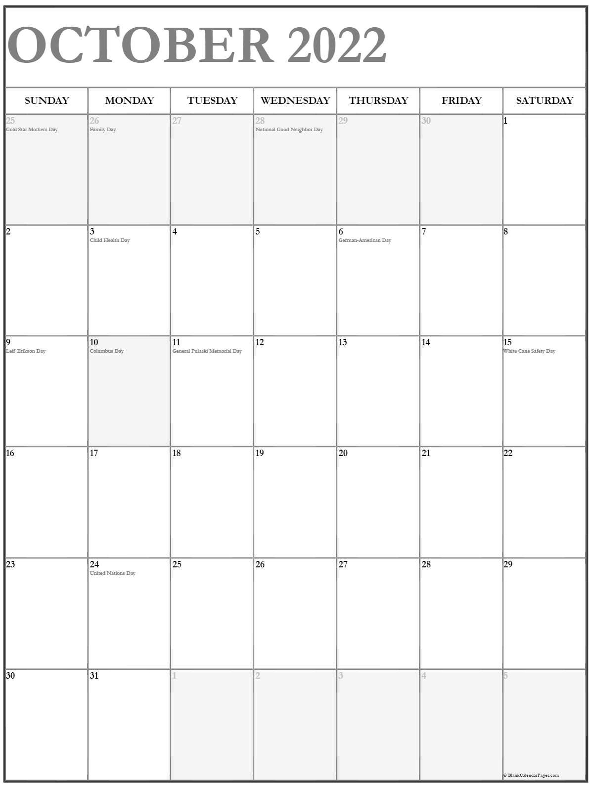 October 2022 Vertical Calendar | Portrait  October 2022 To January 2022 Calendar
