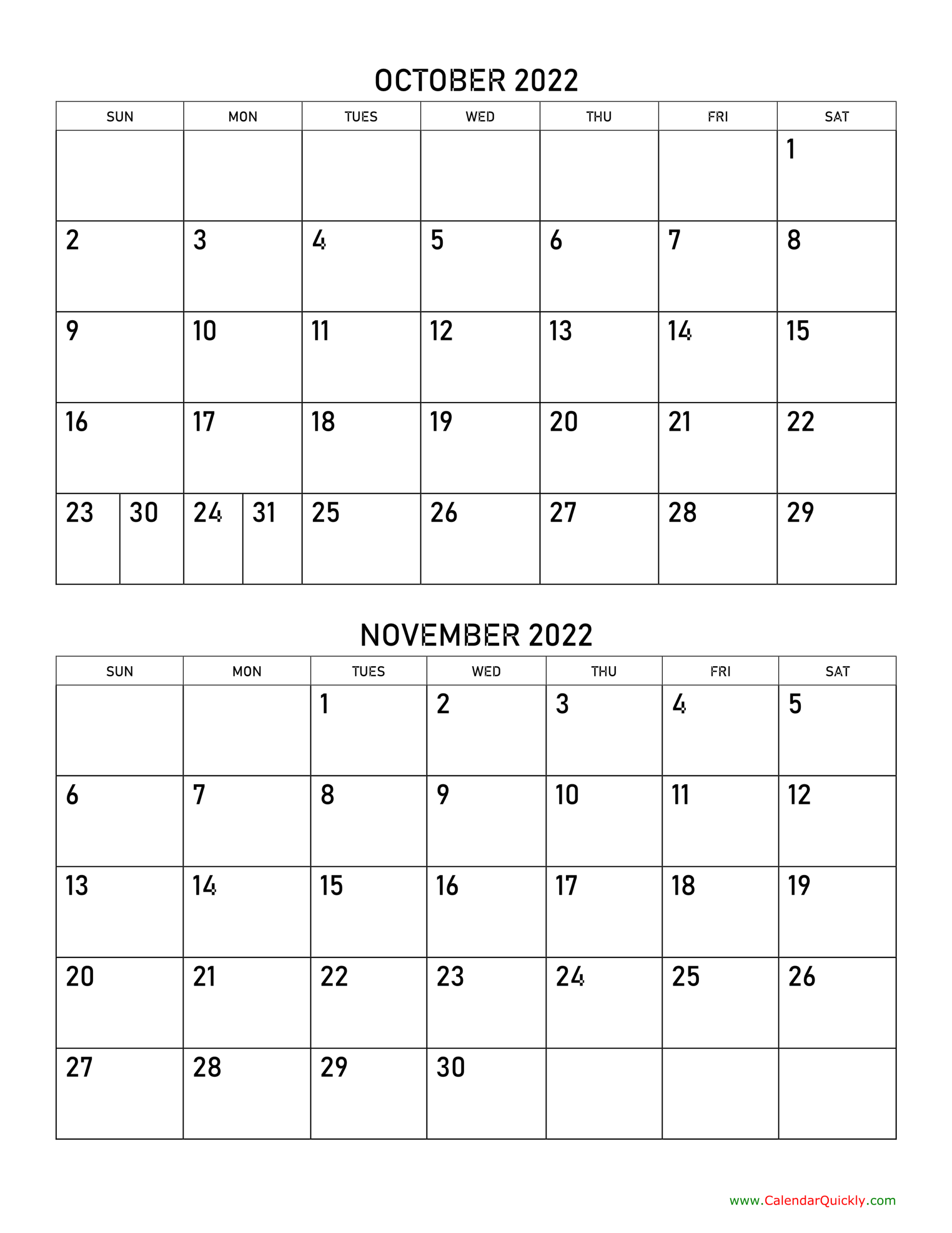 October And November 2022 Calendar | Calendar Quickly  Dec Jan Feb Calendar 2022