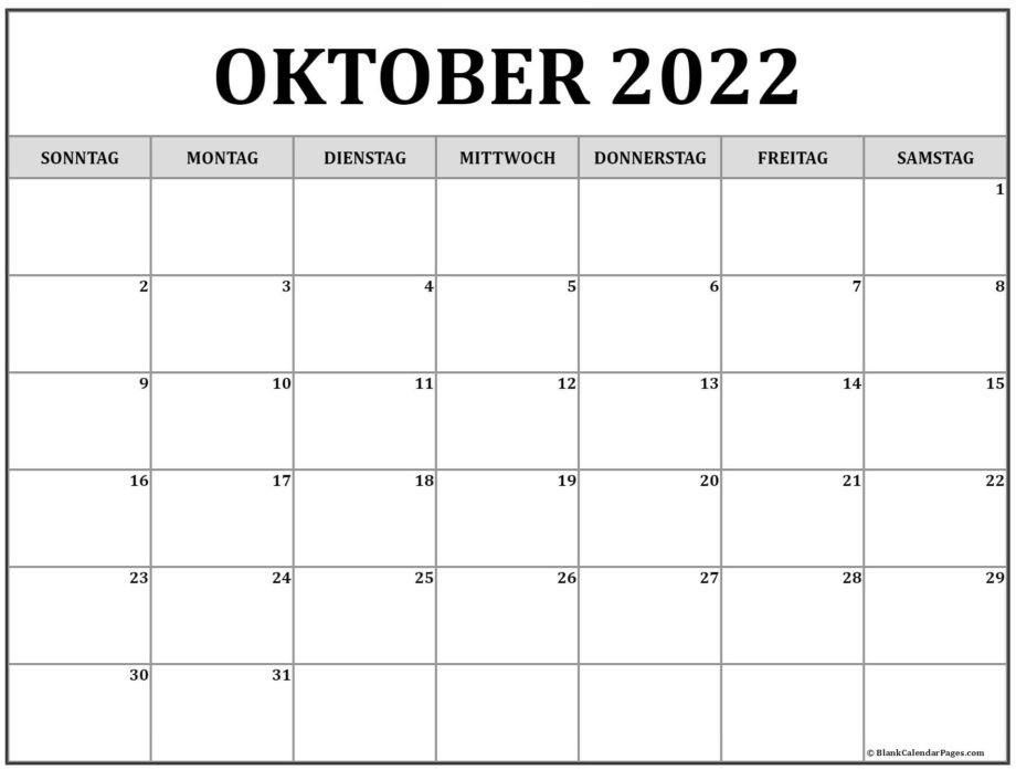 October Calendar 2022 - Blank Calendar Printable  Blank October 2022 Calendar Printable