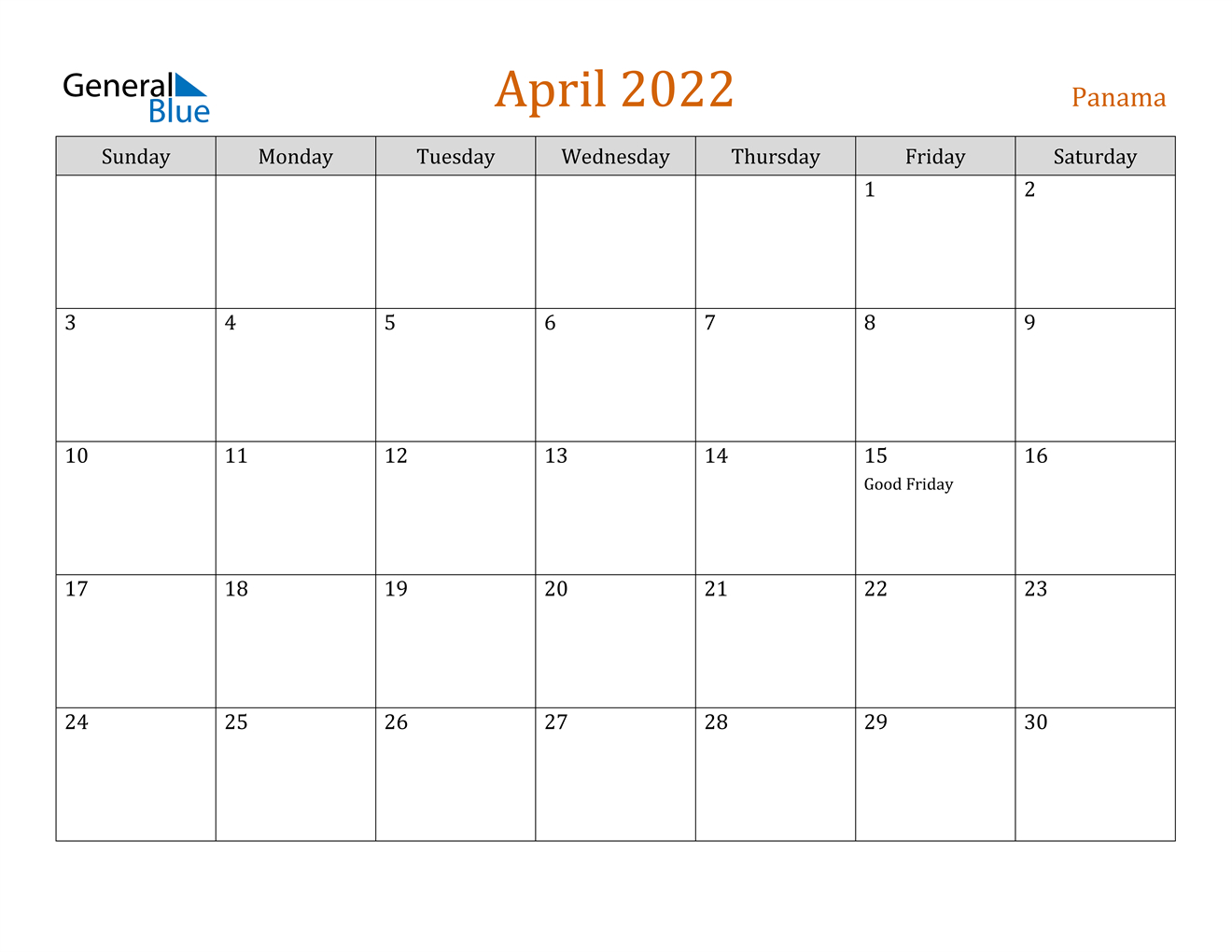 Panama April 2022 Calendar With Holidays  April Calendar For 2022