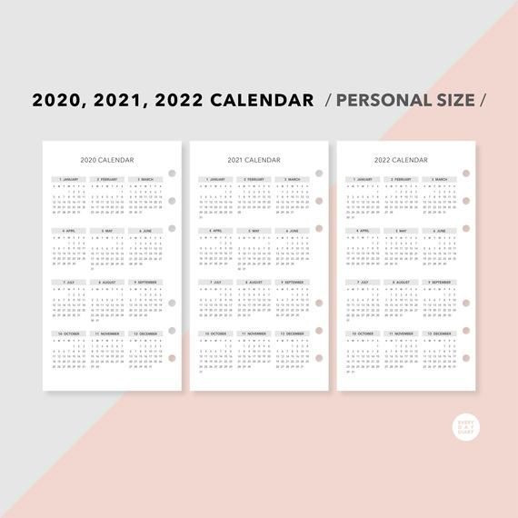 Personal Planner Inserts Calendar Printable 2020 2021 2022  Etsy Printable Calendar 2022