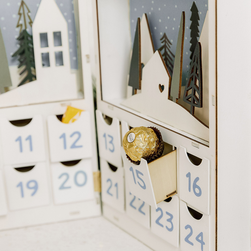 Personalised Reusable Winter Cottages Wooden Advent Drawer  Chanel Advent Calendar 2022 Handbag