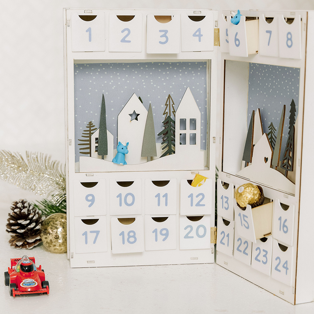 Personalised Reusable Winter Cottages Wooden Advent Drawer  Chanel Advent Calendar 2022 Handbag