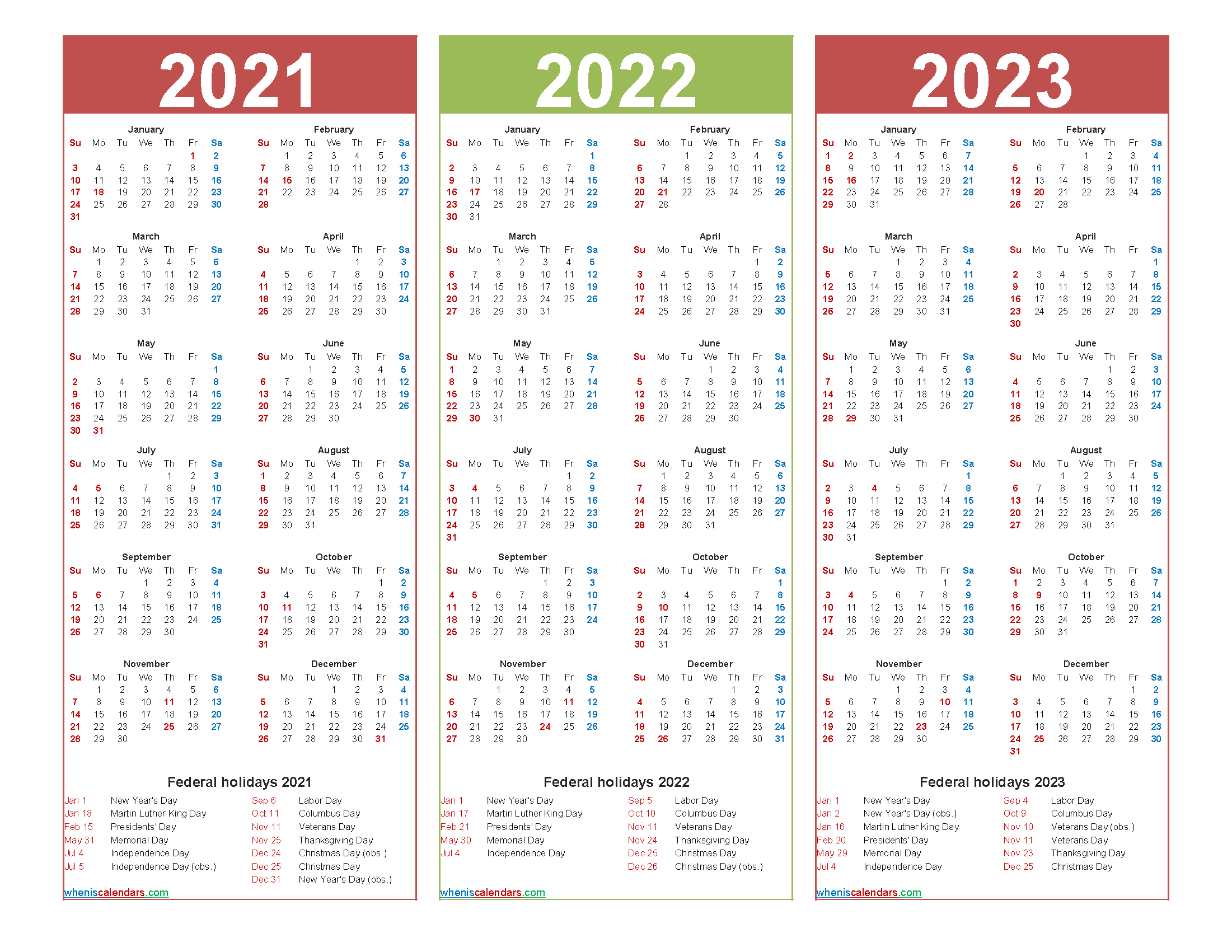 Printable 2021 2022 And 2023 Calendar With Holidays Word, Pdf  Calendar For 2022 And 2023