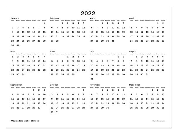Printable 2022 &quot;32Ss&quot; Calendar - Michel Zbinden En  A4 Size Printable Calendar 2022