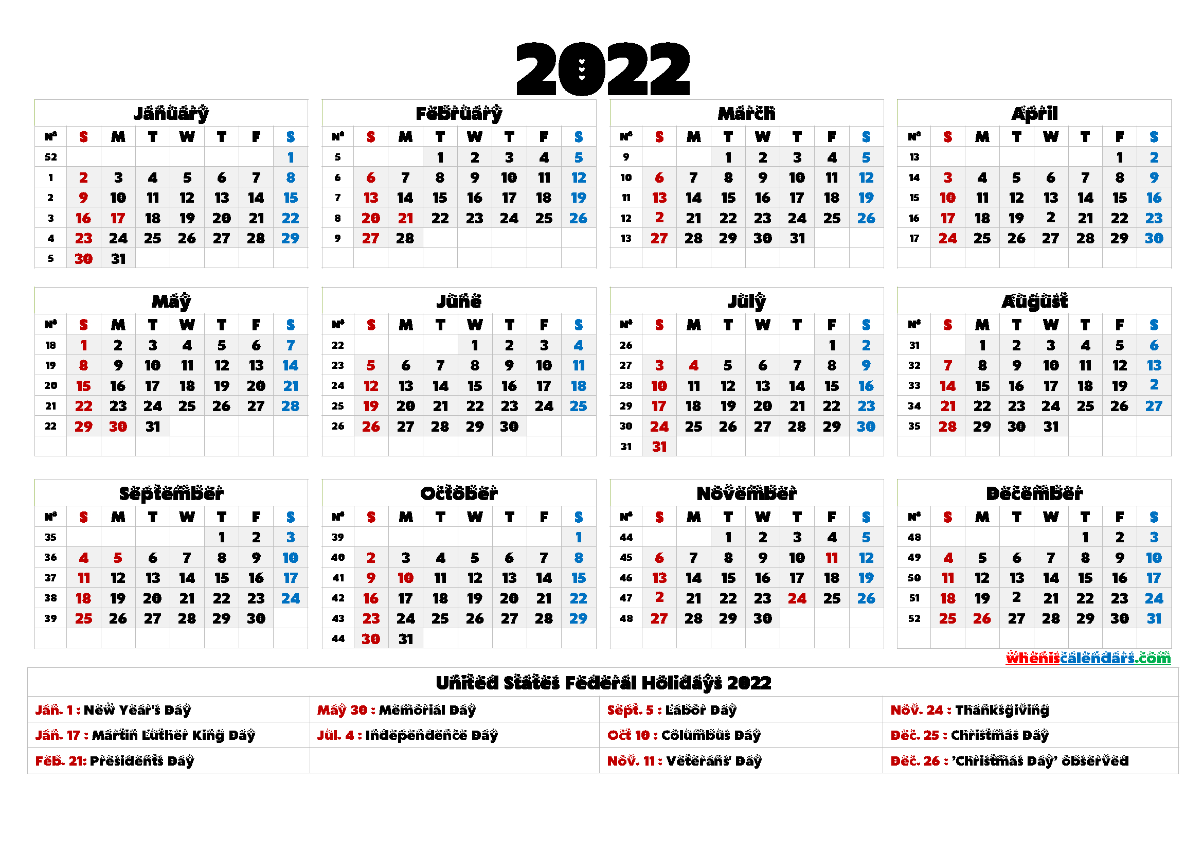 Printable 2022 Calendar With Holidays | Free Letter Templates  Free Printable Lined Monthly Calendar 2022
