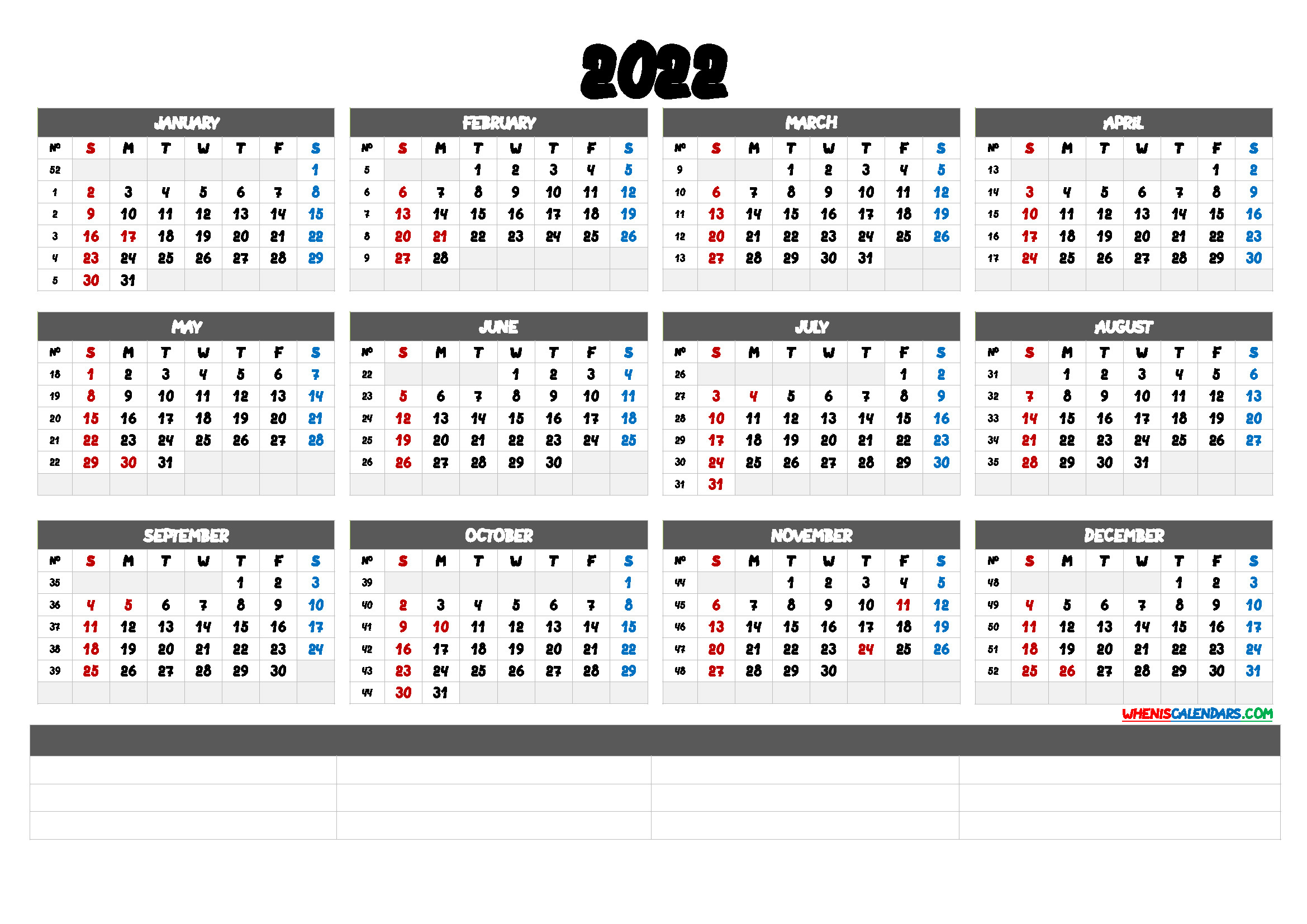 Printable 2022 Calendar With Week Numbers | Printable  Calendar For 2022 With Week Numbers