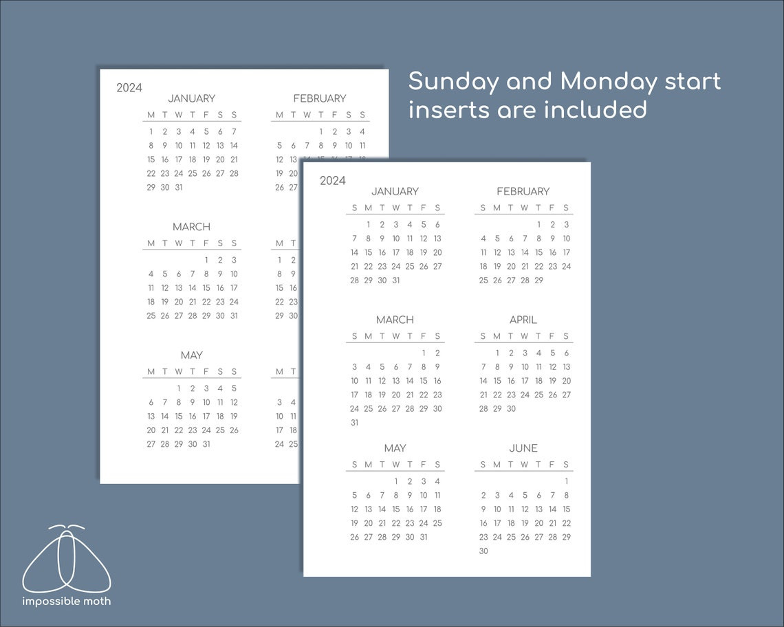 Printable A5 Calendar 2022-2024 Insert For Travelers  2022 Calendar Printable A5