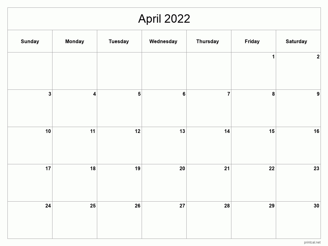 Printable April 2022 Calendar | Free Printable Calendars  April 2022 Calendar Printable