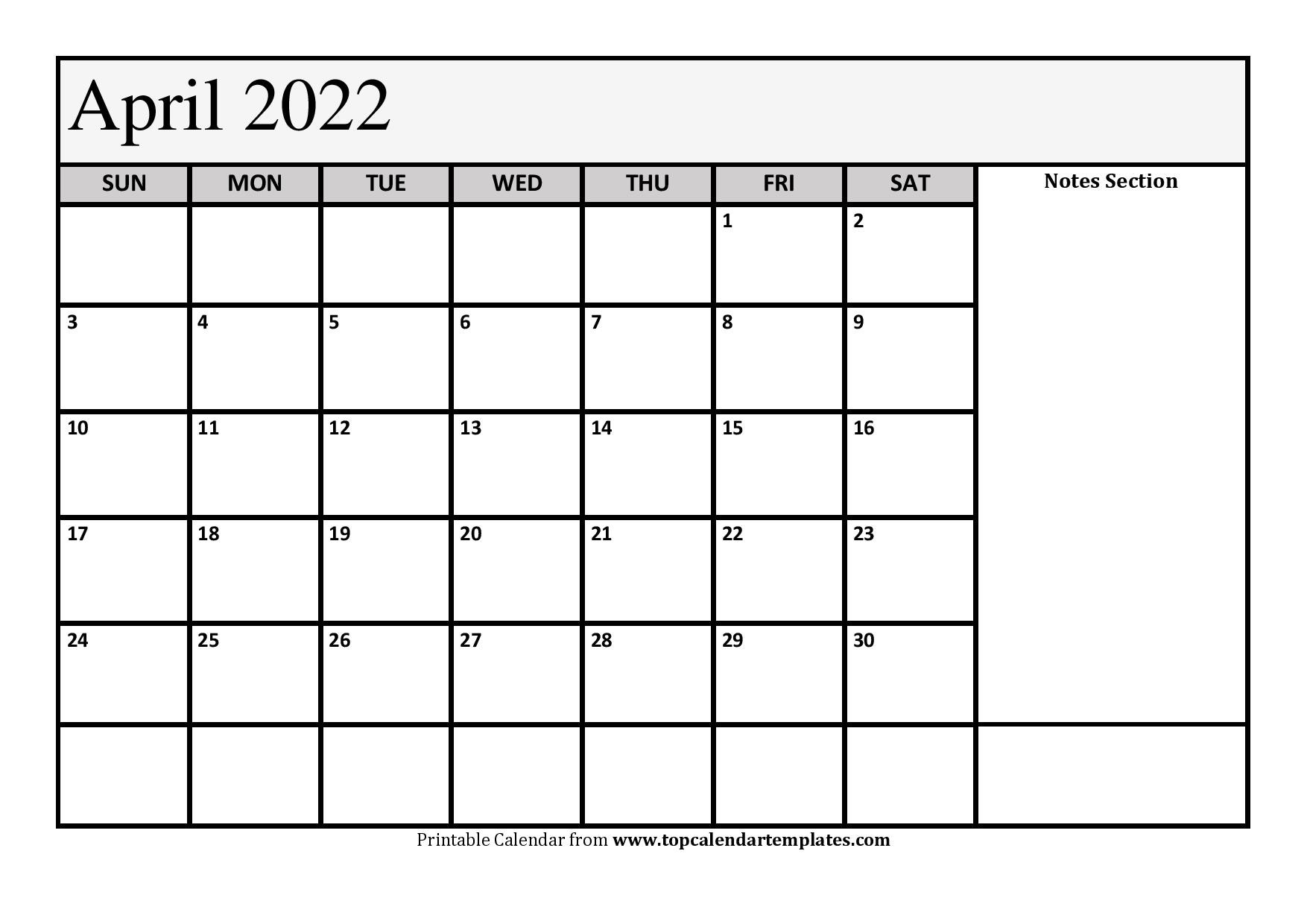 Printable April 2022 Calendar Template (Pdf, Word, Excel)  Calendar 2022 January To April
