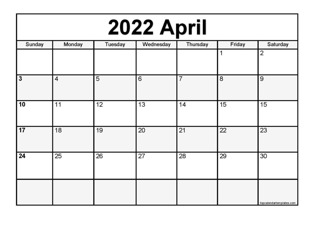 Printable April 2022 Calendar Template (Pdf, Word, Excel)  Printable April 2022 To March 2022 Calendar