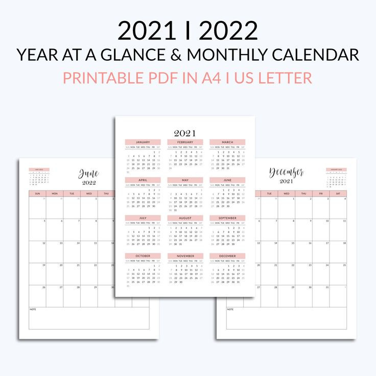 Printable Calendar 2021-2022 Wall Calendar Desk Calendar  Etsy Printable Calendar 2022