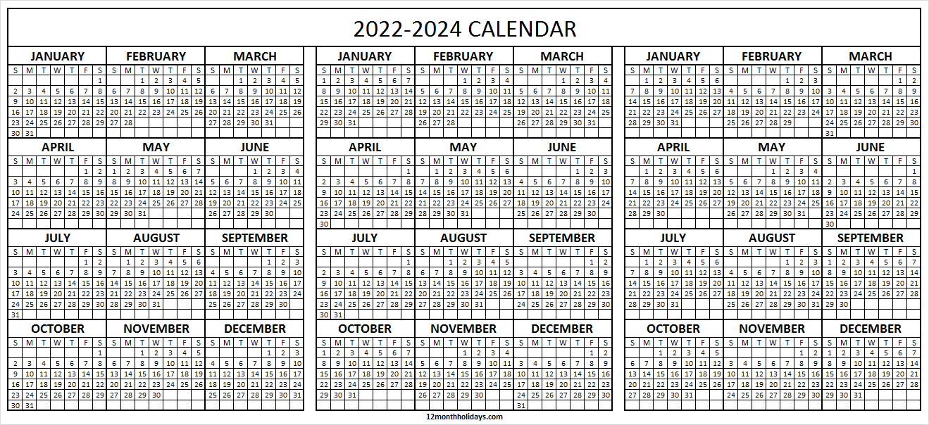Printable Calendar 2022 2023 2024 Template | Three Year  How To Make A Calendar For 2022