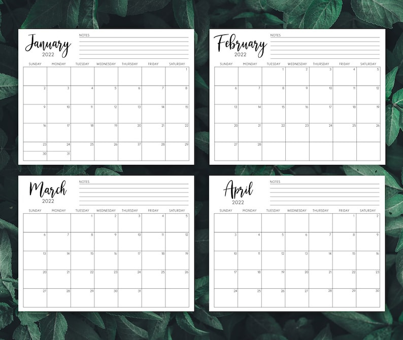 Printable Calendar 2022 Calendar Planner Insert Minimalist  2022 Calendar Printable Minimalist