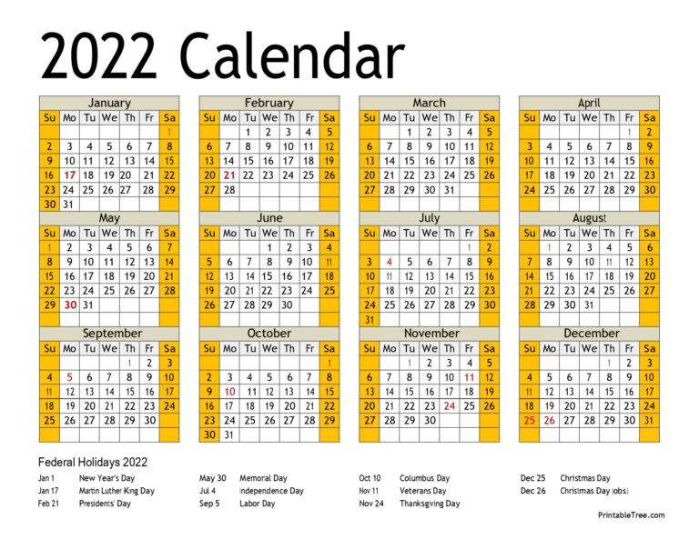 Calendar 2022 Government Holidays - Template Calendar Design