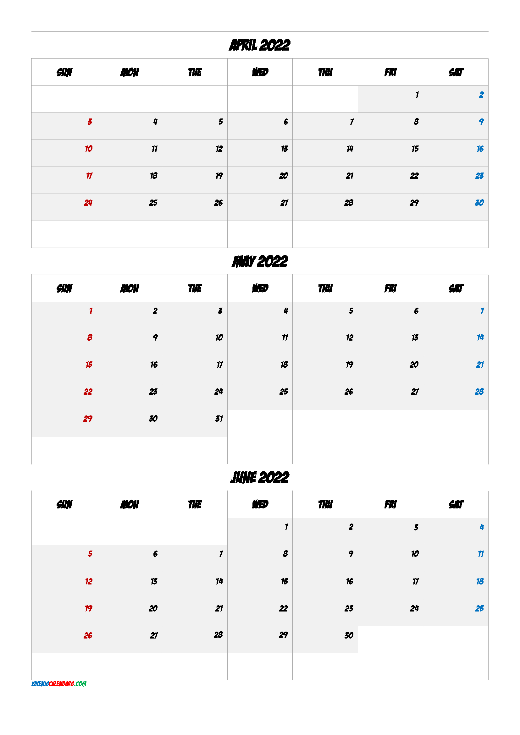 Printable Calendar April May June 2022 [Q1-Q2-Q3-Q4  Jan To June 2022 Calendar