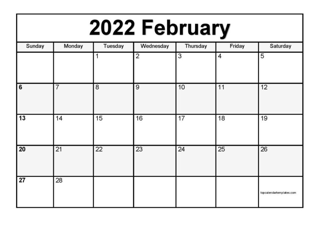 Printable Calendar February 2022 Templates Pdf Word Excel  Themed Printable Calendar 2022