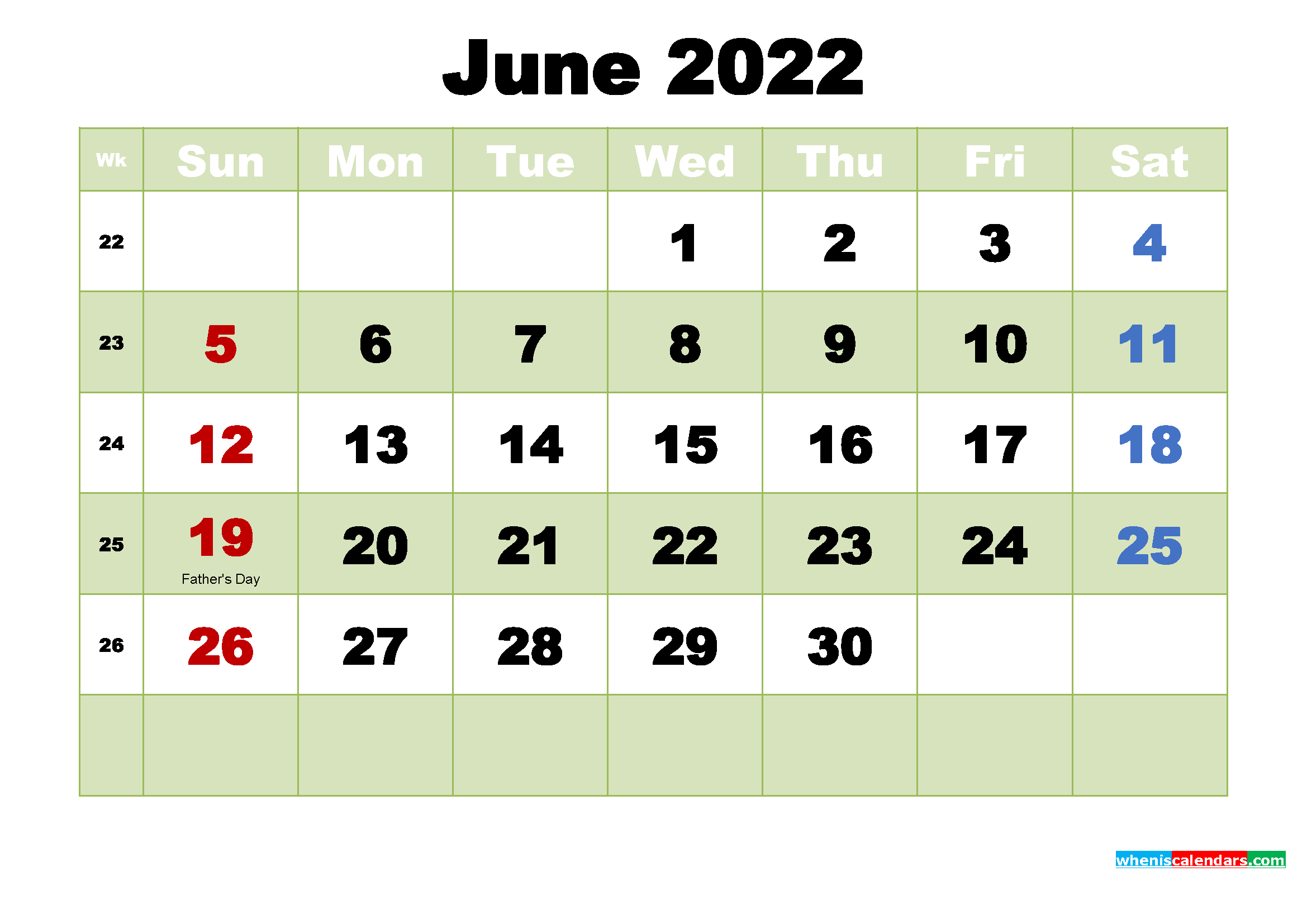 Printable Calendar For June 2022  Free Printable Calendar 2022 June