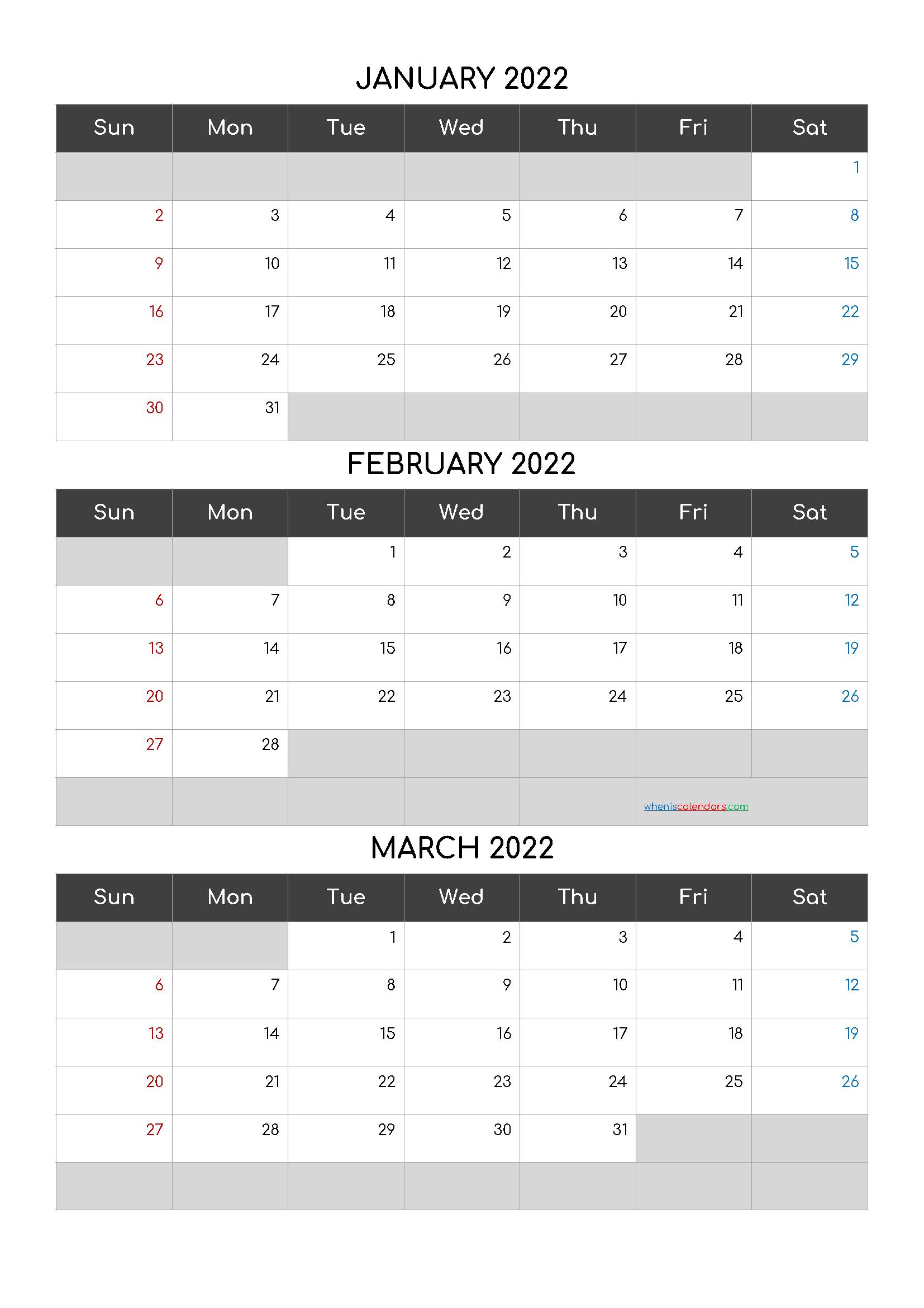 Printable Calendar January February March 2022 [Q1-Q2-Q3  Dec Jan Feb Calendar 2022
