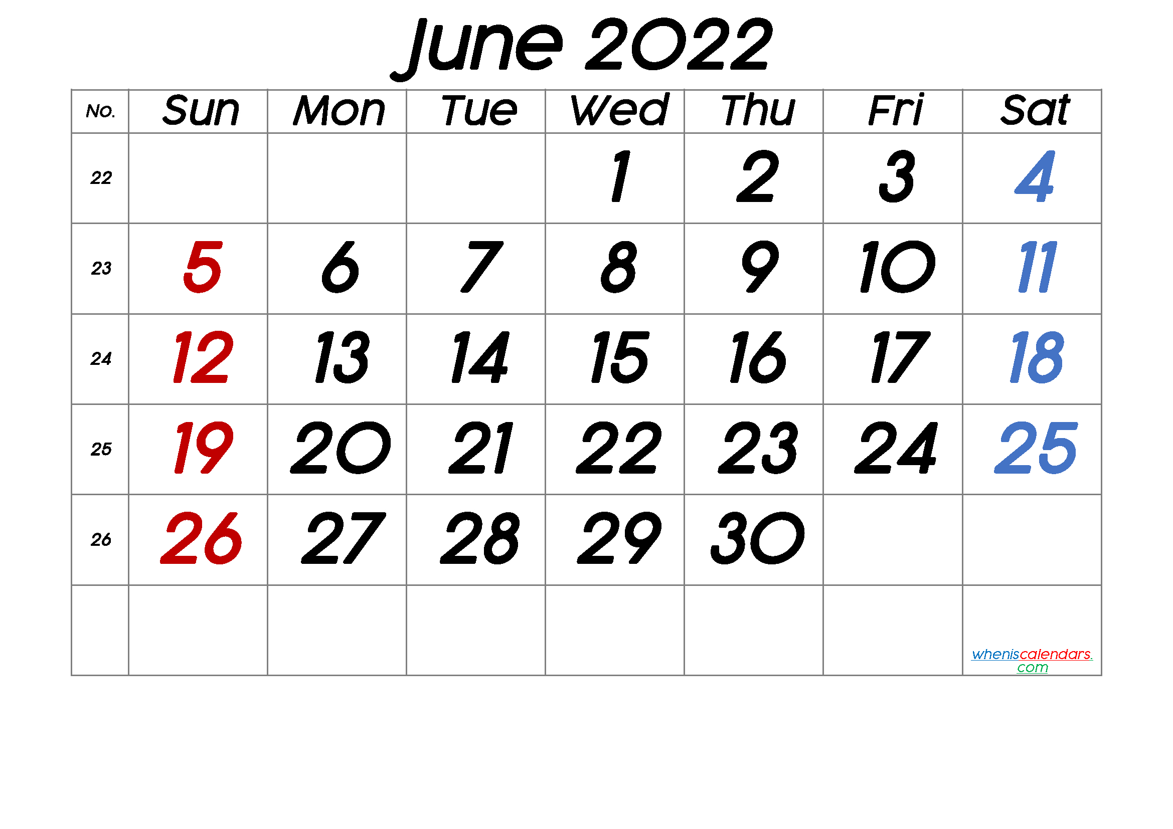 Printable Calendar June 2022 - 6 Templates In 2020  2022 Calendar Printable June