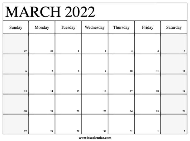Printable Calendar March 2022 Templates - Pdf, Word, Excel  April 2022 To March 2022 Calendar Excel