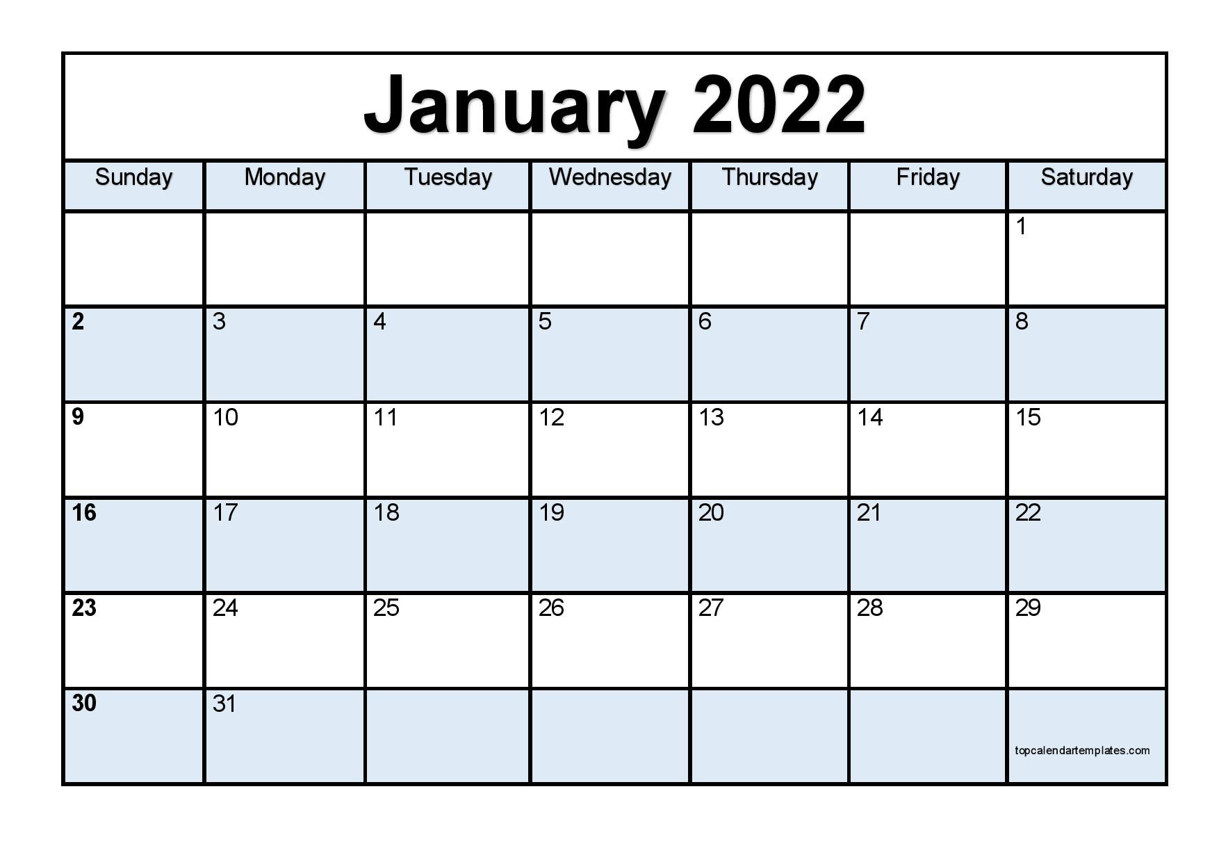 Printable January 2022 Calendar Template (Pdf, Word, Excel)  2022 Printable Calendar By Month
