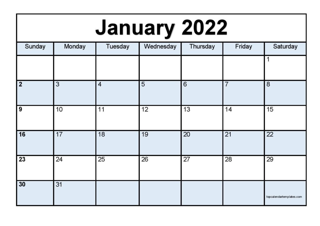 Printable January 2022 Calendar Template (Pdf, Word, Excel)  Free Calendar Template 2022 Editable