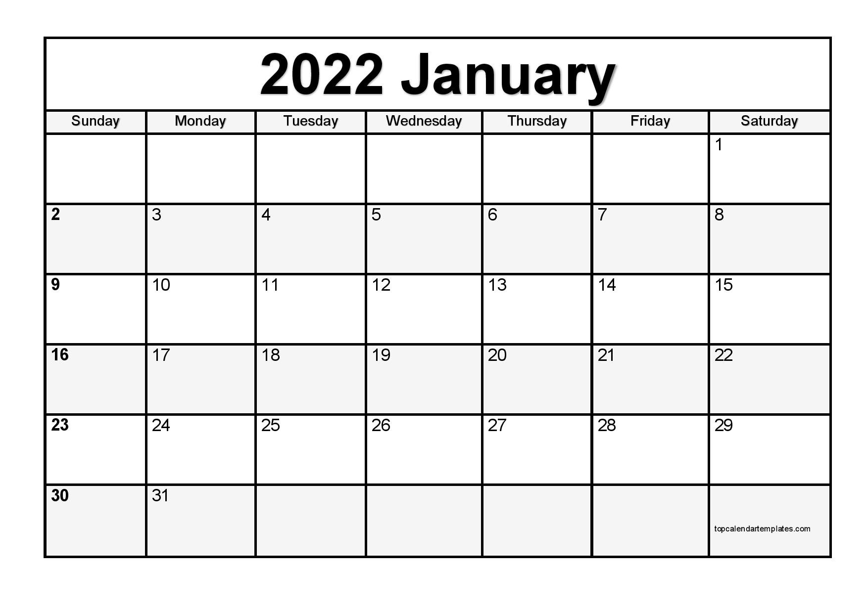 Printable January 2022 Calendar Template (Pdf, Word, Excel)  Free Printable 2022 Calendar Printable Word