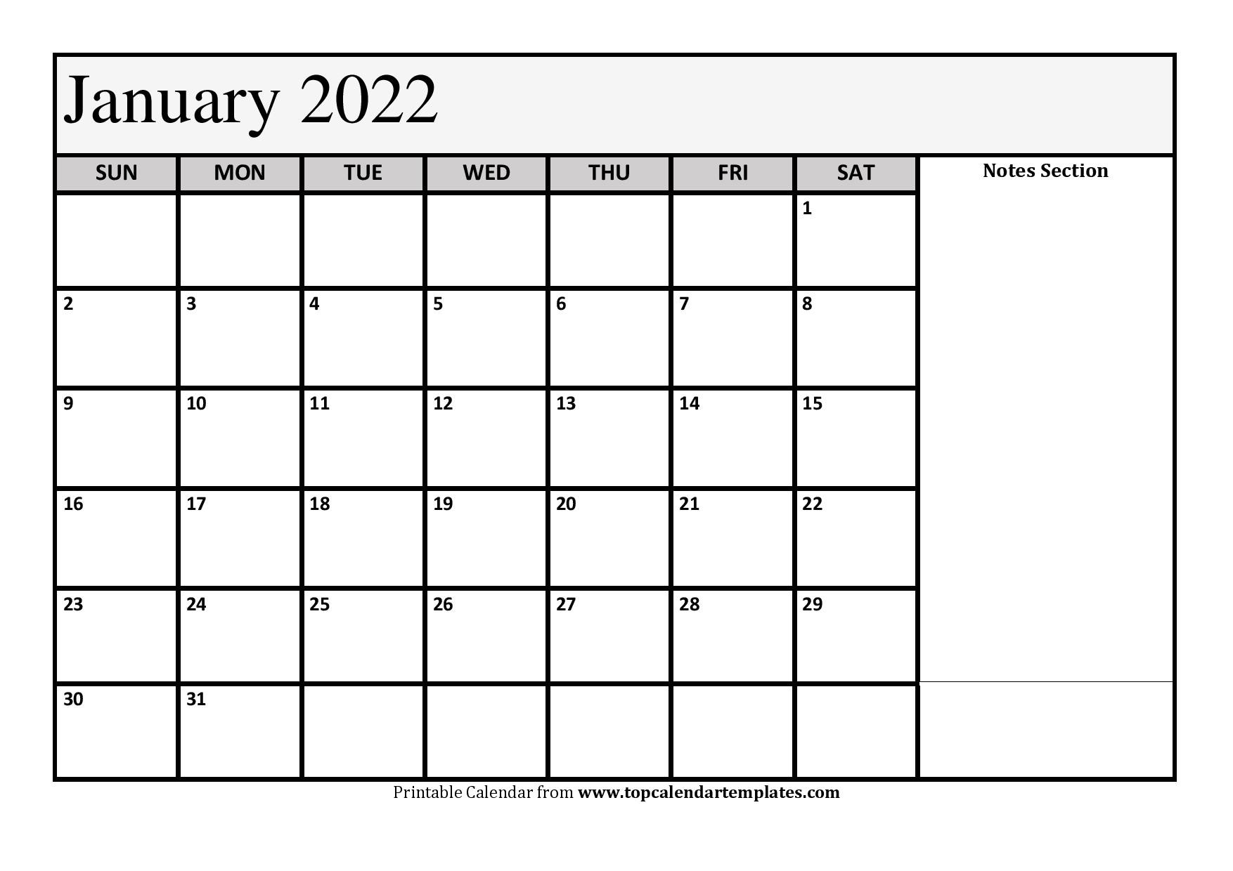 Printable January 2022 Calendar Template (Pdf, Word, Excel)  Free Writable Calendar Template 2022