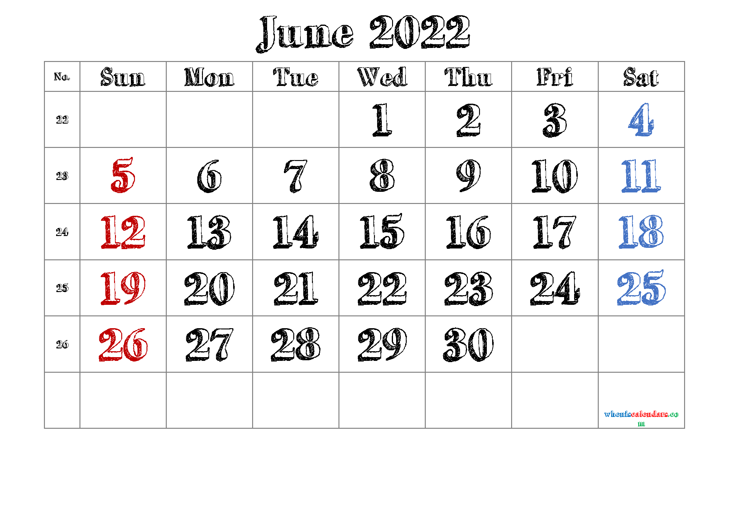 Printable June 2022 Calendar Free 12 Templates  June 2022 Printable Calendar