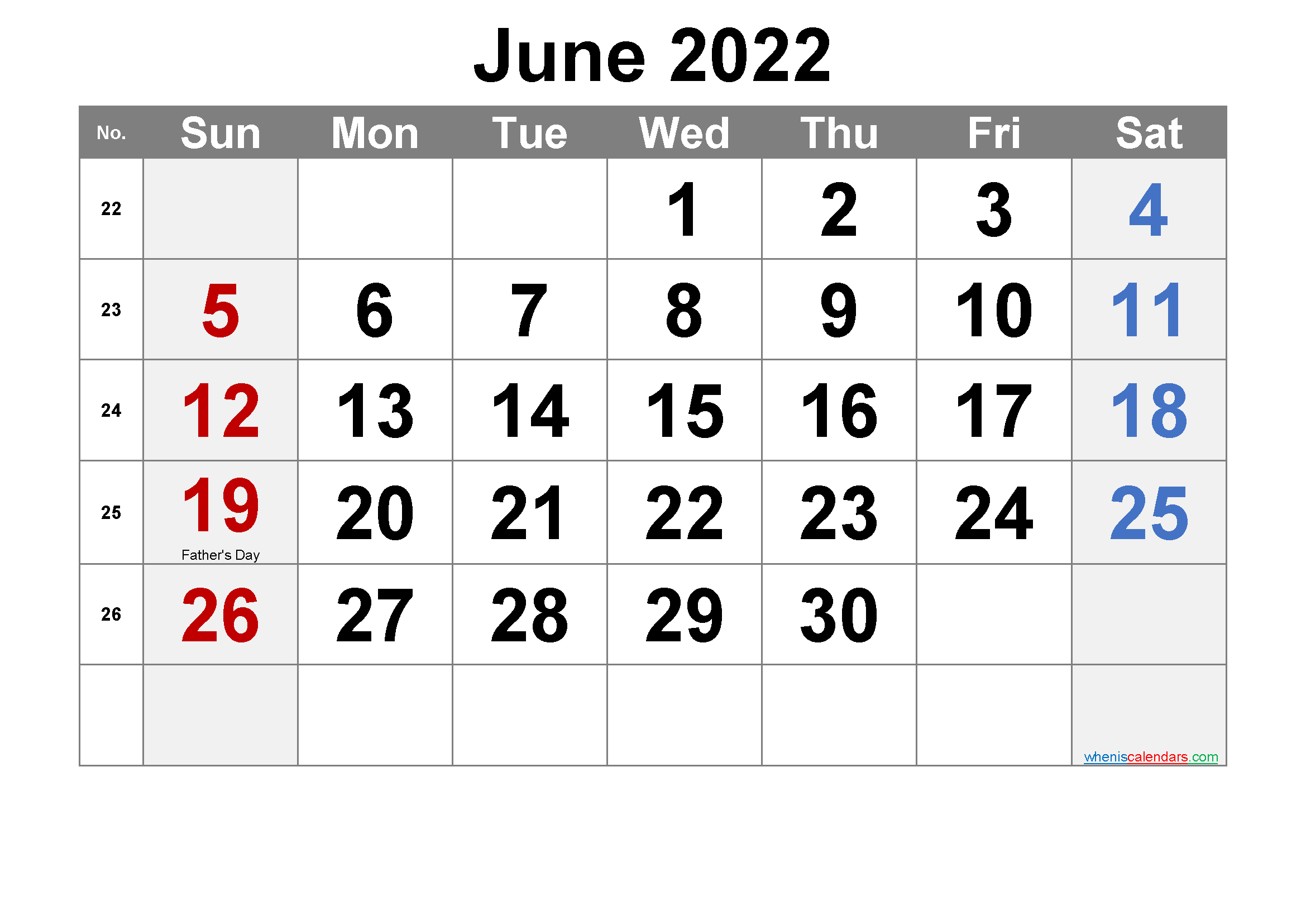 June 2022 Printable Calendar - Template Calendar Design