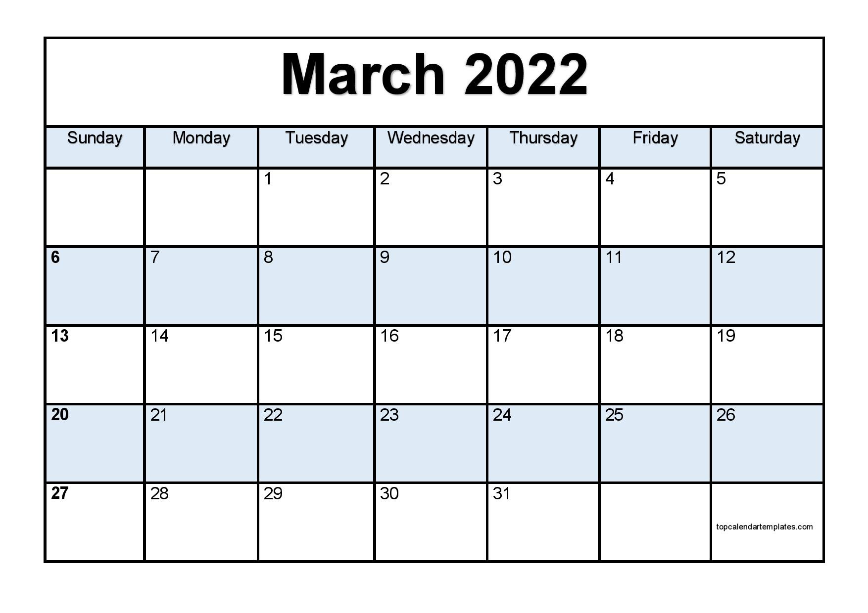 Printable March 2022 Calendar Template (Pdf, Word, Excel)  Calendar Of March And April 2022