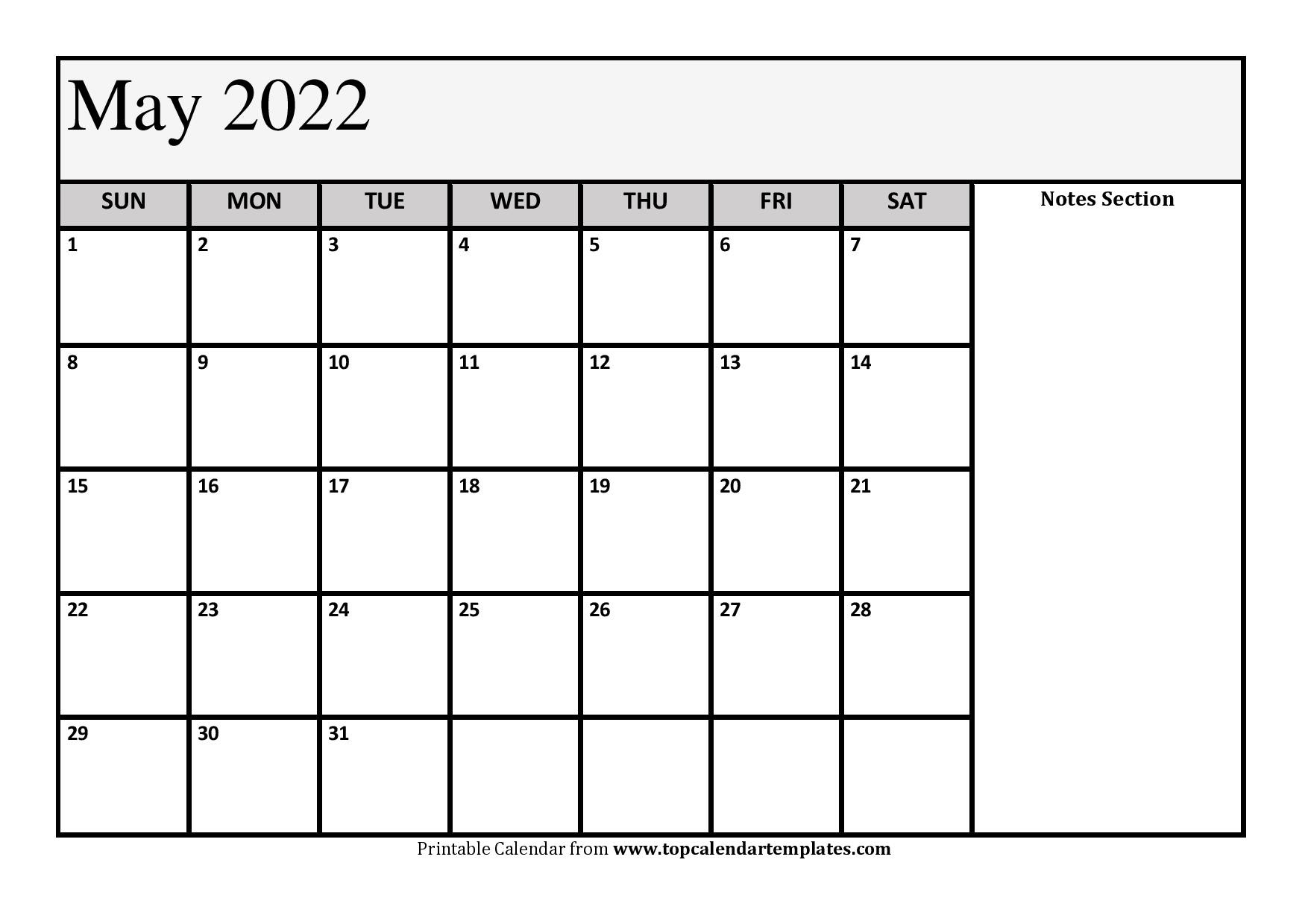 Printable May 2022 Calendar Template (Pdf, Word, Excel)  Calendar November 2022 To May 2022
