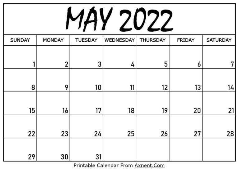 Printable May 2022 Calendar Template - Print Now  2022 Calendar Printable Ireland