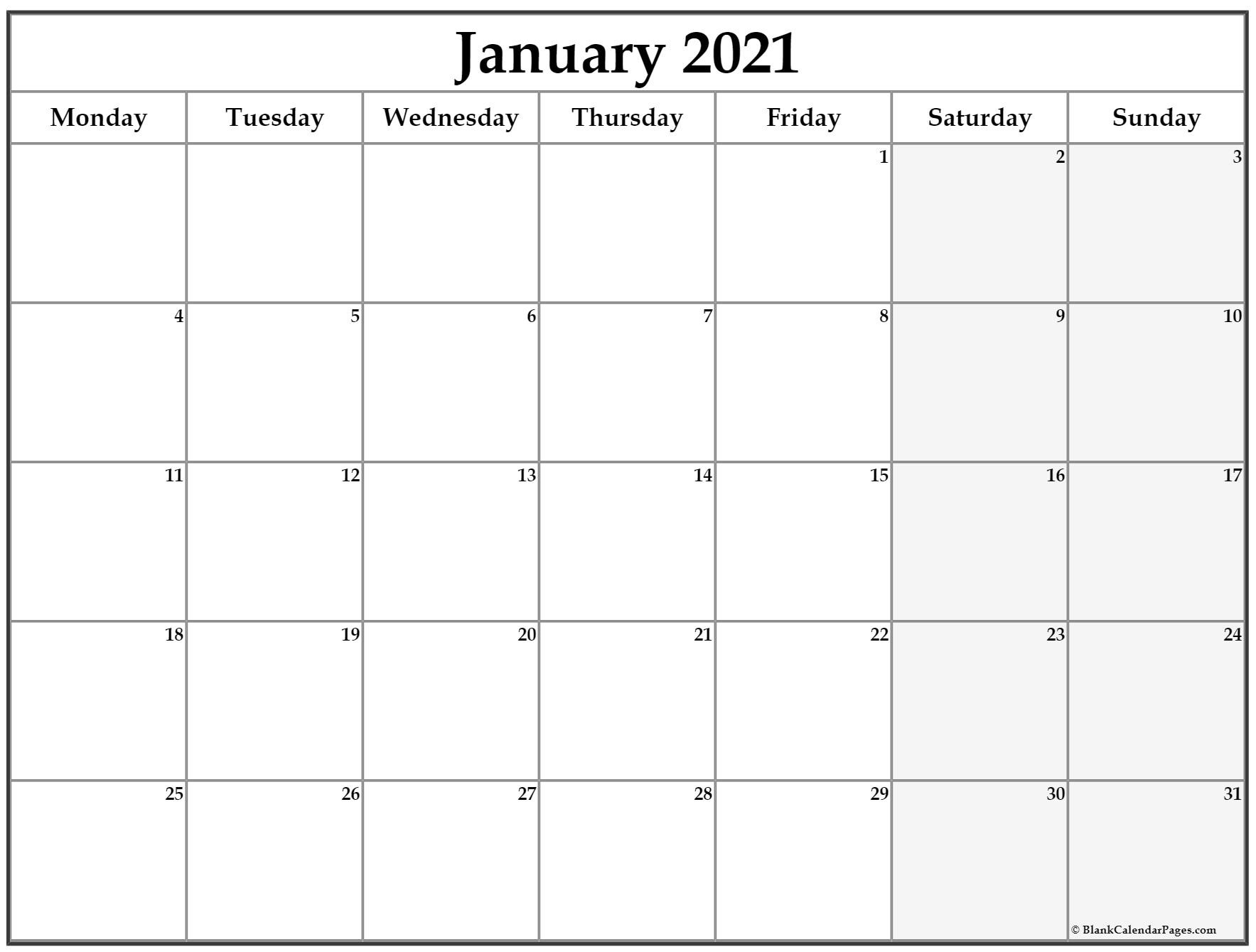 Printable Monthly Calendar 2021 Starting Monday | Free  Calendar 2022 January Through April