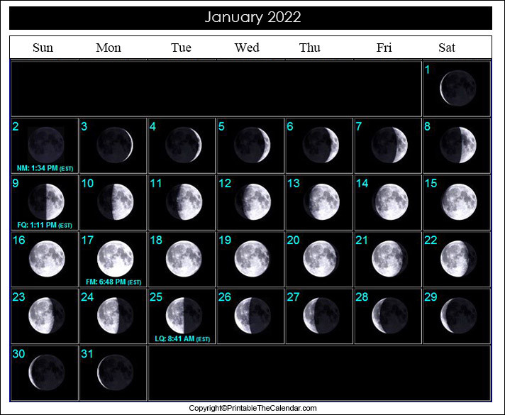 Printable Moon Phase Calendar 2022 - July Calendar 2022  Free Printable Lunar Calendar 2022