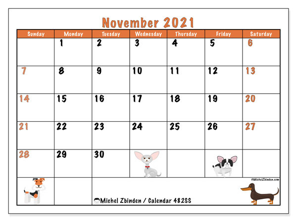 Printable November 2021 &quot;482Ss&quot; Calendar - Michel Zbinden En  2022 Calendar Printable Saturday Start