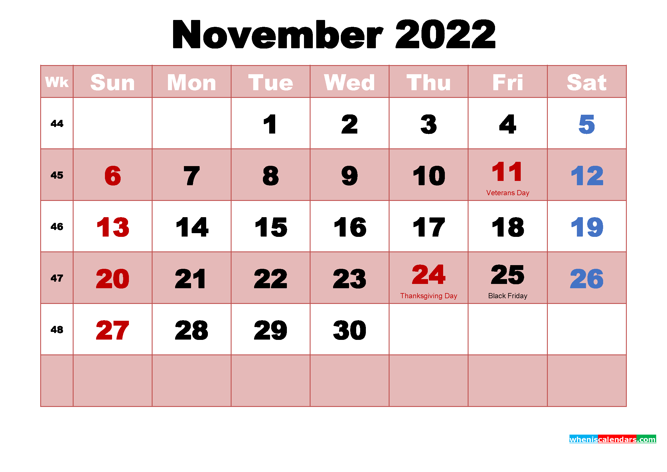 Printable November 2022 Calendar Word  November And December 2022 Calendar