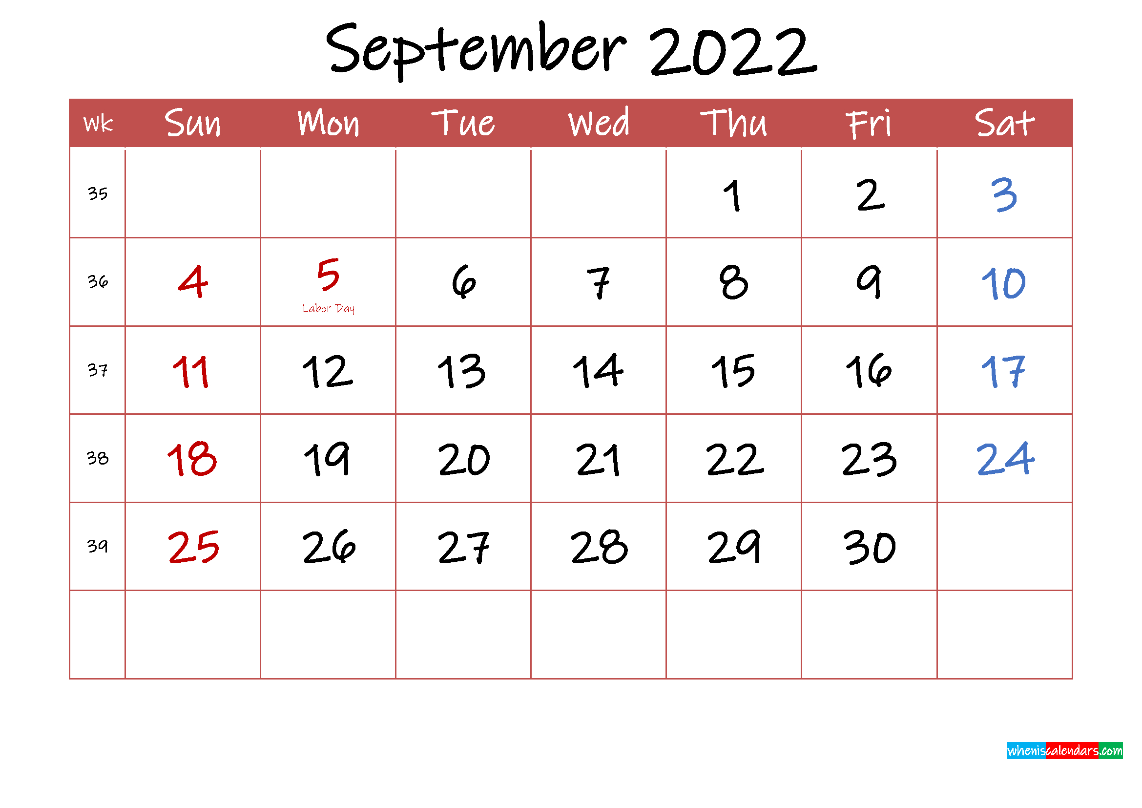 Printable September 2022 Calendar With Holidays - Template  Calendar November 2022 To May 2022